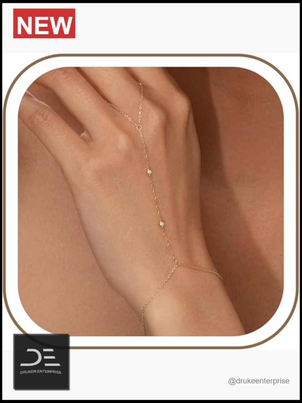 14K Gold Plated Non Tarnish Hand Chain Bracelet Set Stackable Cubic Zirconia